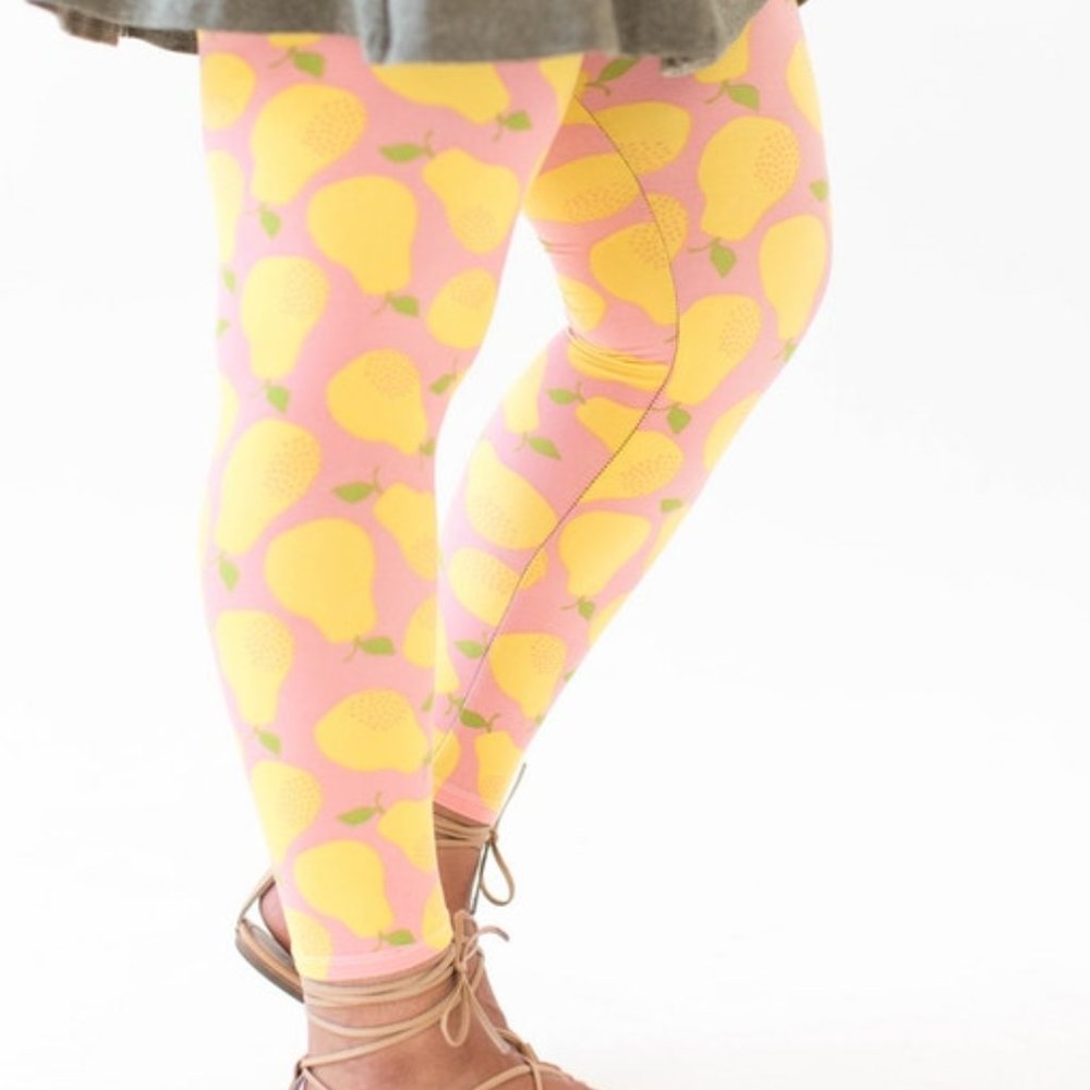 Agnes & Dora Leggings S XL Baby Suede Pinky Pears Print NWT